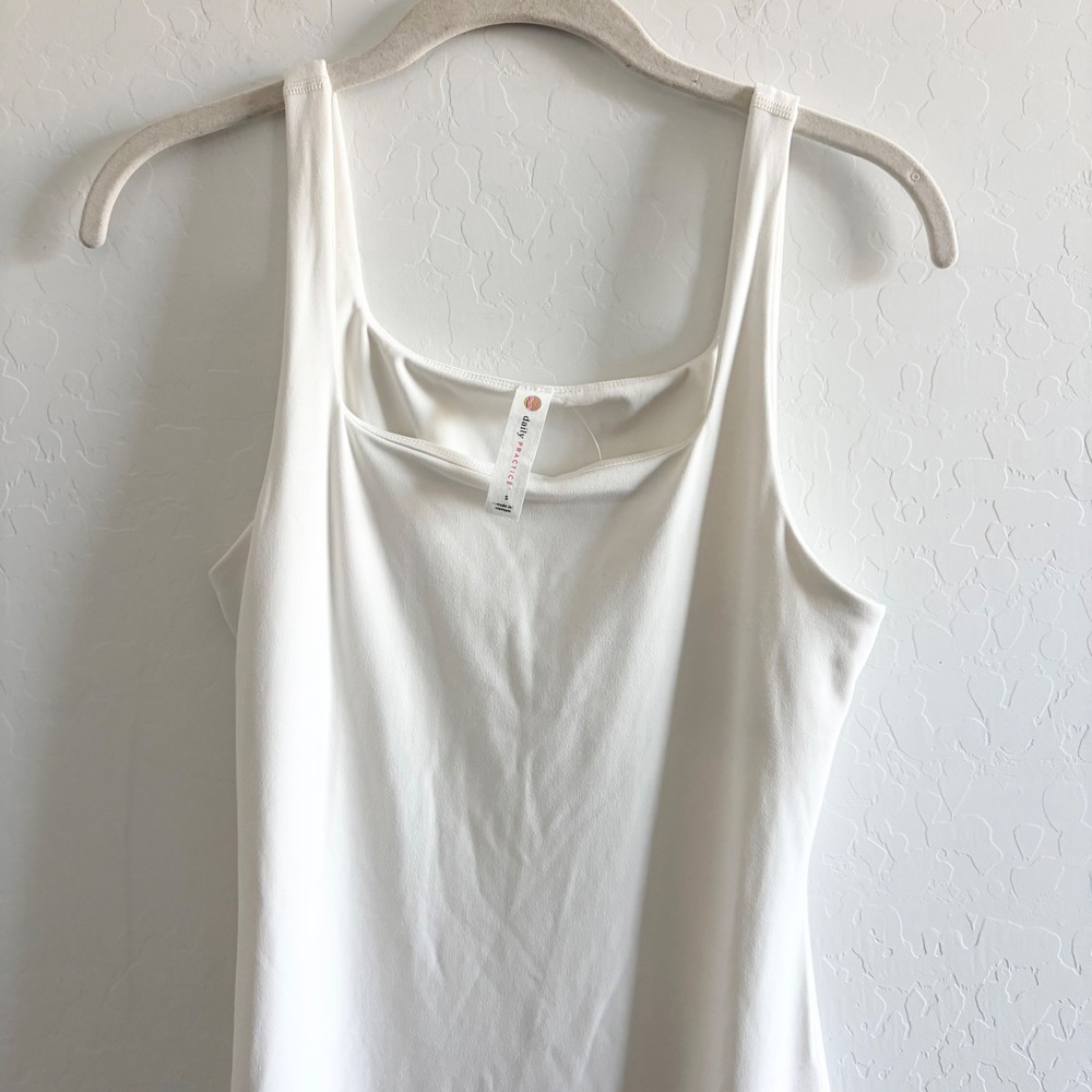 Daily Practice Anthropologie White Scoop Neck Midi Dress Side Slit Small NEW - Picture 3 of 9